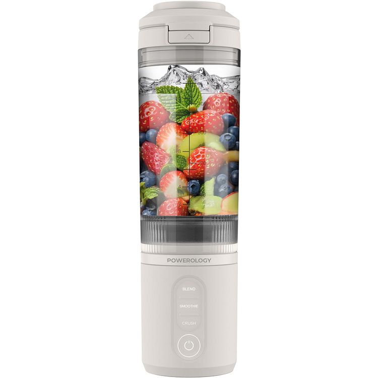 Powerology MagBlend Portable Blender with Magnetic Phone Mount, 6 Sharp Steel Blades, Powerful Ice Crushing, Multi-Mode Blending, 470mL Capacity, Fits to Car Cup Holders - White