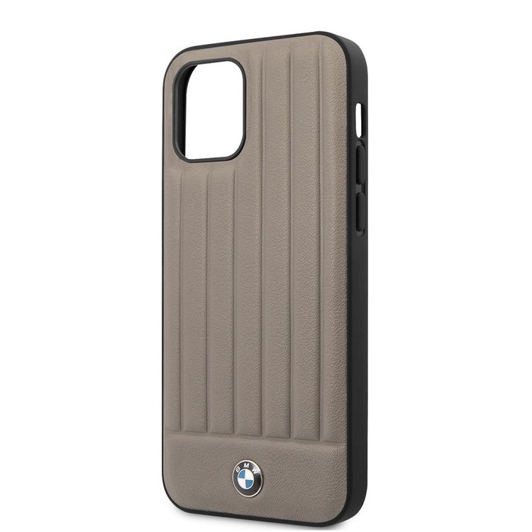 CG Mobile BMW PC/TPU Shiny Hard Case Genuine Leather with Vertical Hot Stamped Lines Compatible for iPhone 12 / 12 Pro (6.1") Shock & Scratch Resistant, Easy Access