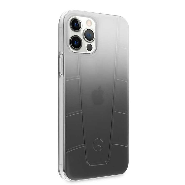 CG Mobile Mercedes-Benz Transparent Case Embossed 2 Compatible for iPhone 12 / 12 Pro (6.1") Shock & Scratch Resistant, Easy Access to All Ports - Black Gradiant