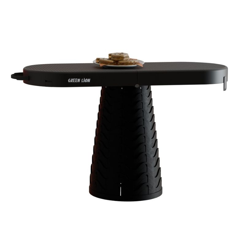 طاولة ومقعد Green Lion 2 في 1 قابلة للطي مع قاعدة مانعة للانزلاق، تعديل ارتفاع تلسكوبي، تعديل ارتفاع تلسكوبي، مادة معززة، قدرة تحميل المقعد 180 كجم، مقبض حمل - أسود