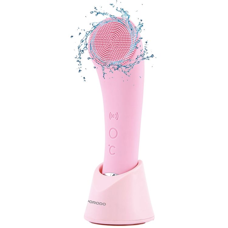 Porodo Sonic Vibration Facial Cleansing Brush with Massage & Exfoliate Function, 6000RPM High-Frequency Vibration, Warm Compress, 400mAh Battery Capacity, USB-C Charging Interface, 2 Hours Charging Time, Gentle Silicone Bristles - Pink