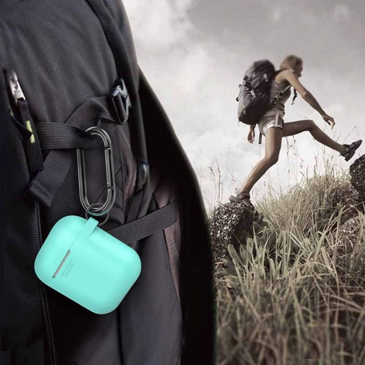 AhaStyle Keychain Silicone Case with Anti-Lost Ring for AirPods 1/2 Generation, Drop Resistant, Dustproof and Absorbing Protective Cover with Hang Case Mint Green