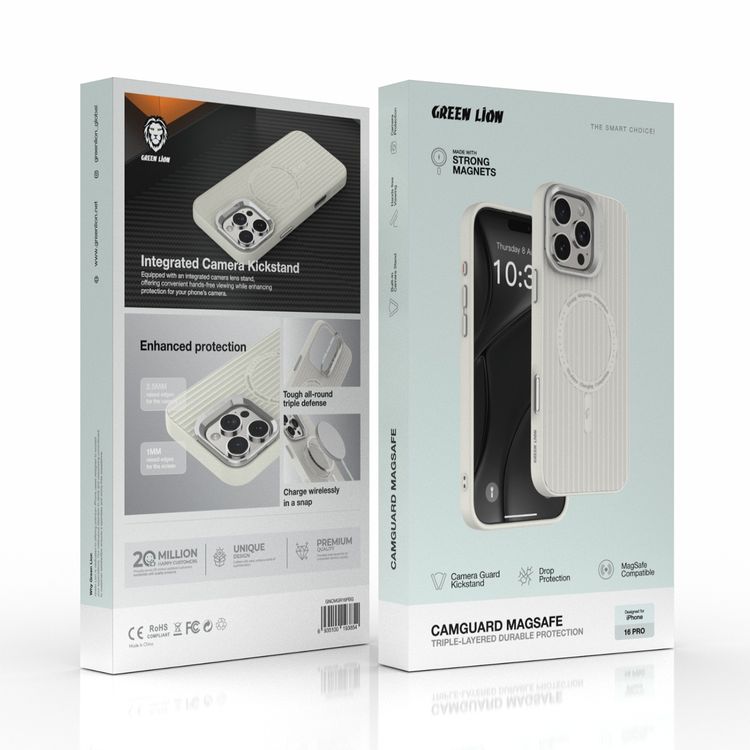 Green Lion Camguard Magsafe Case for iPhone 16 Pro, Camera Guard Kickstand, Hands Free Stand, Camera Protection - Black 