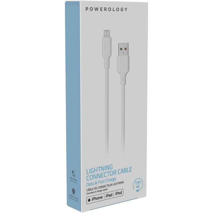 Powerology PVC Type-A to Lightning Cable 1.2m, Bend-Proof Design, Flex Shield PVC Coated Copper, Fraying Protection - White