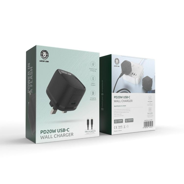شاحن حائط  PD 20W USB-C مع كابل USB-C إلى Lightning من Green Lion