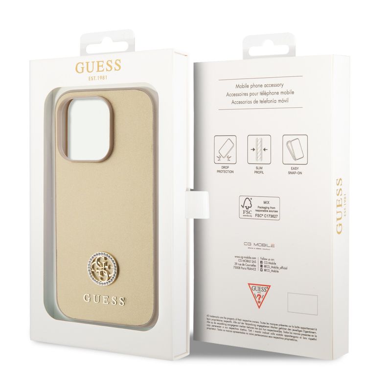 Guess PU Case with Metal 4G Strass Logo - Gold - iPhone 15 Pro