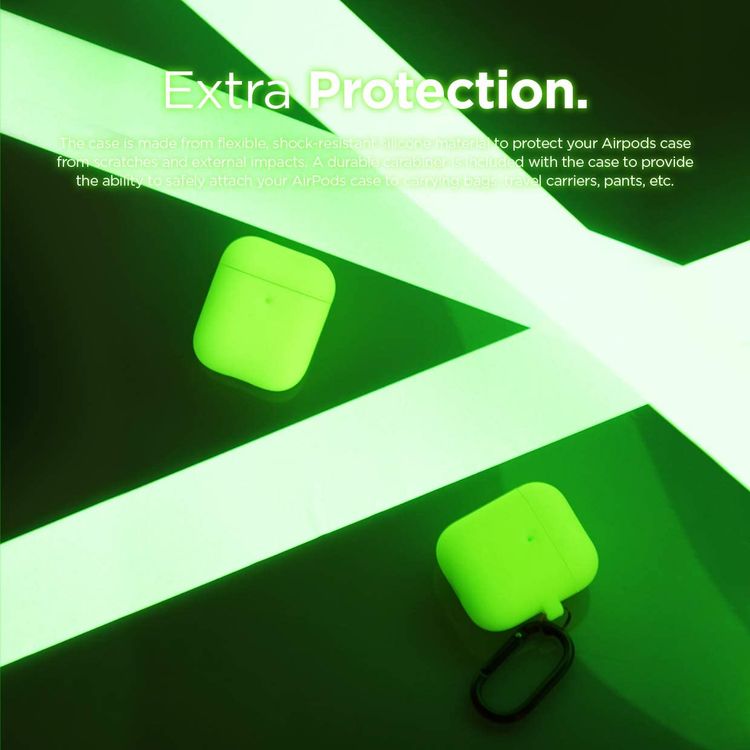 Elago Silicone Case with Anti-Lost Keychain Compatible with Apple AirPods 1/2 Wireless Charging Case, Front LED Visible, Anti-Slip Coating Inside, Premium Silicone - Neon Yellow