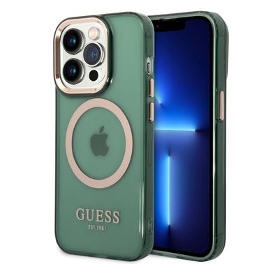 Guess Magsafe Case With Translucent Gold Outline - iPhone 14 Pro - Kaki