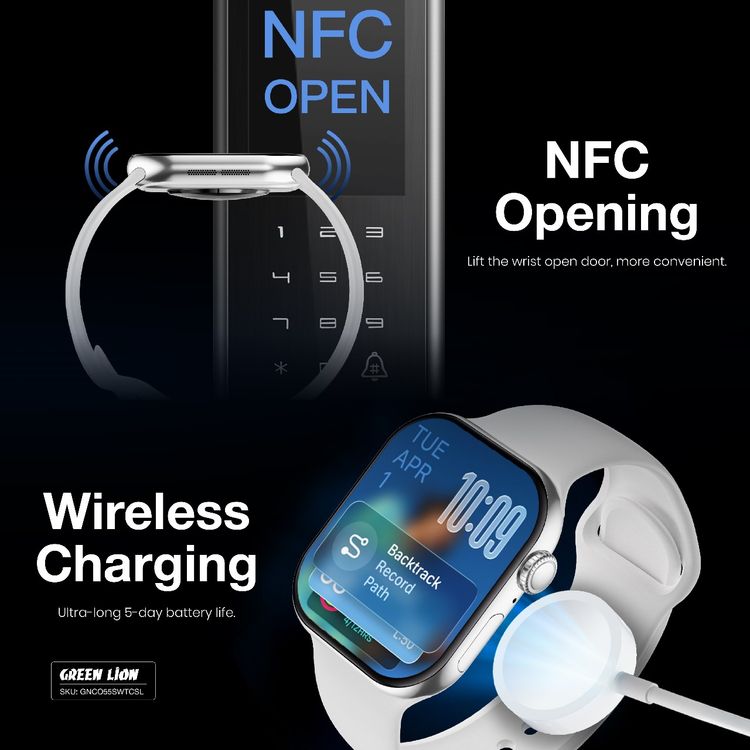 Green Lion Communicate Smart Watch with 2.07" IPS Dispaly, 380mAh Battery Capacity, Wireless Charging, AI Voice Assistant, 1GB Flash, 3-5 Days Working Time - Silver