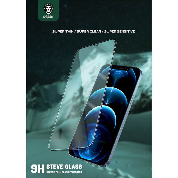 واقي شاشة زجاجي شفاف جرين ليون ستيف لجهاز iPhone 11 Pro، بحواف سوداء، خالٍ من الفقاعات، مقاوم للشحوم، مقاوم لبصمات الأصابع ومقاوم للخدوش، صلابة 9H - أسود.