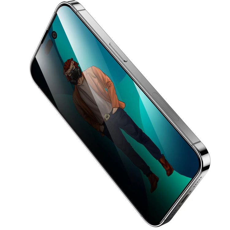 Green 3D Desert Privacy Round Edge Glass Screen Protector for iPhone 14 Pro Max - Black
