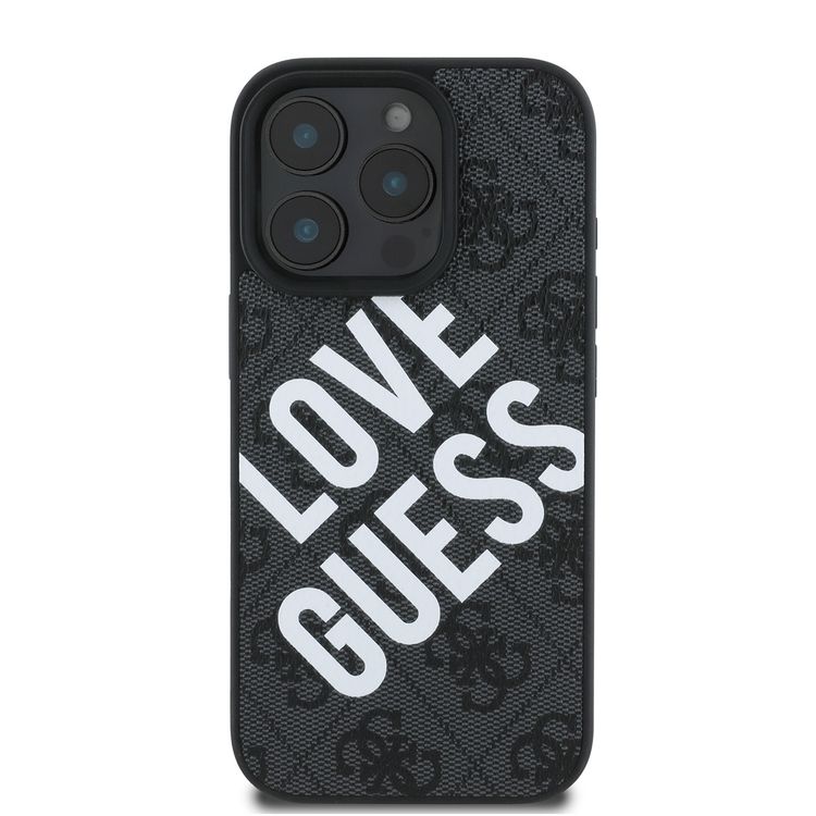 Guess PU 4G Hard Case with Big Love Guess Logo For iPhone 16 Pro, High Quality Material, Lightweight, Easy Snap-on - Black