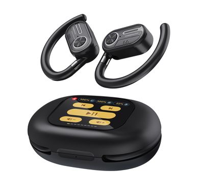 سماعات أذن Powerology Air Conduction ENC TWS مع شاشة رقمية وبلوتوث الإصدار 5.3 - أسود
