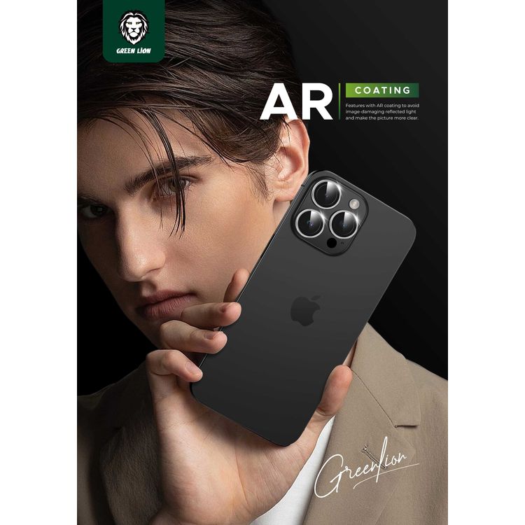 عدسة كاميرا ثلاثية من Green Lion لهاتف iPhone 15 Pro/iPhone 15 Pro Max، حماية من الكسر، مضادة للخدش، زجاج متين 9H، مقاومة للماء، طلاء مضاد للتوهج، سهلة التركيب - شفافة