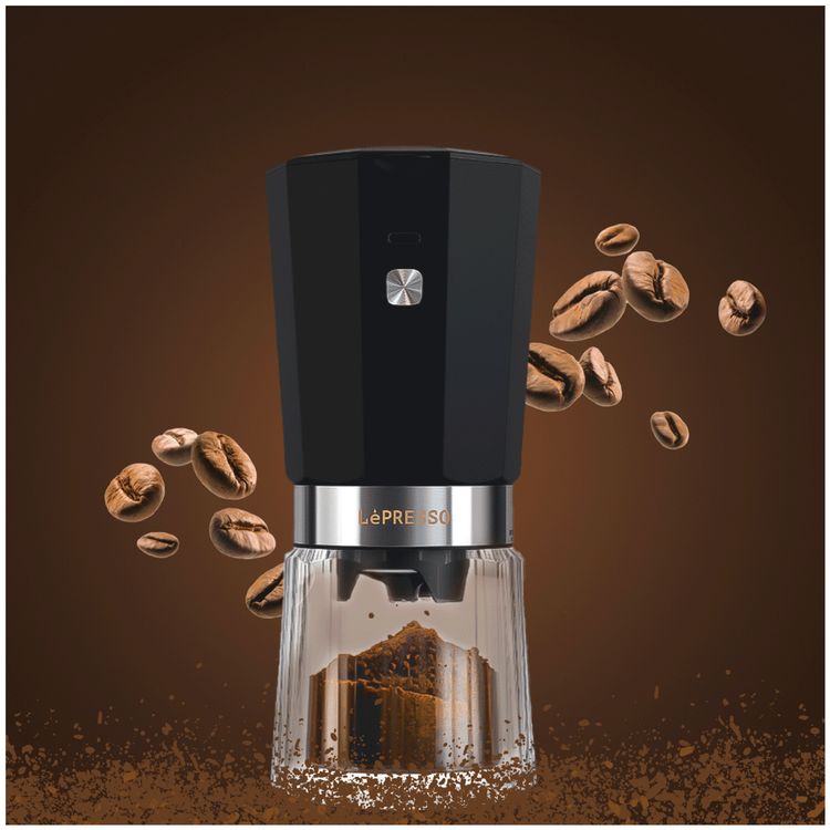 LePresso Rechargeable Coffee Grinder with 35g Capacity, 40 Cups per a Single Charge, 420ss High-Grade Steel, 800mAh Battery, 18W Rated Power - Black