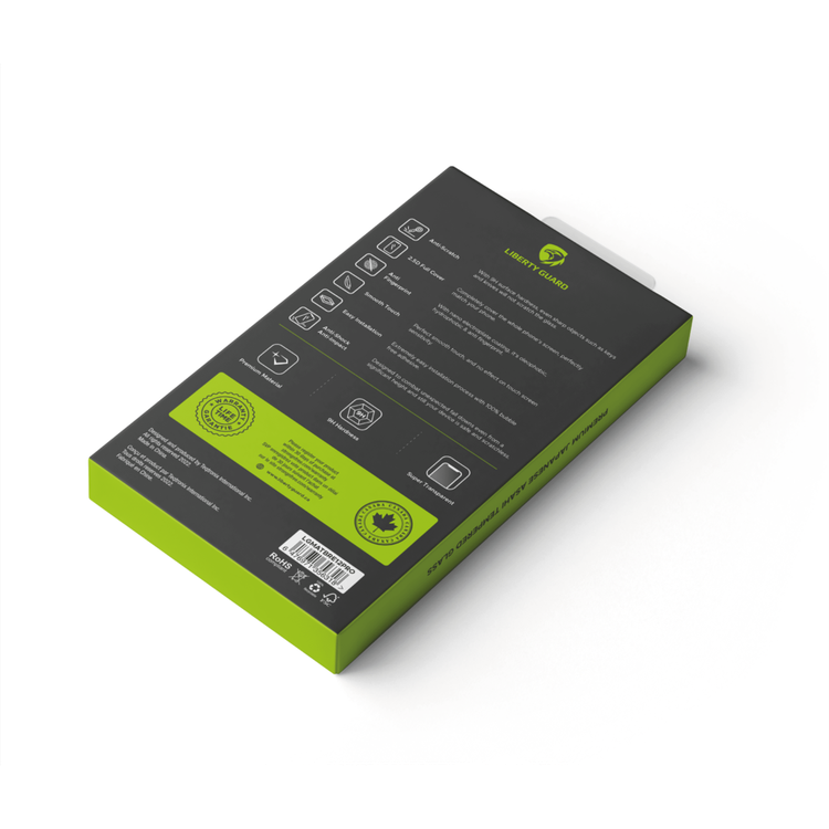 واقي شاشة  مطفي من Liberty Guard بحواف مستديرة سوداء لهاتف iPhone 12/12 Pro، مضاد للصدمات والتأثيرات - شفاف