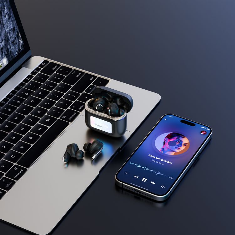 Porodo Soundtec Guide Earbuds with ANC & TWS, Touch Screen, 6 Hours of Playtime, 40 Minutes Earbuds Charging Time, Waterproof, Type-C Charging Case - Black