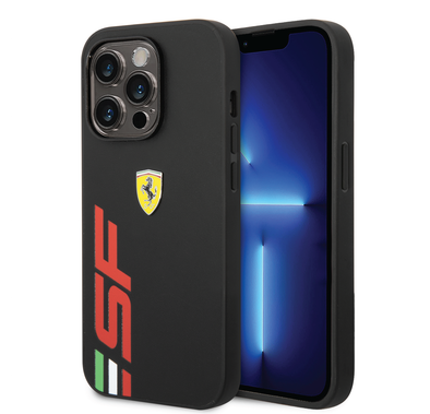 Ferrari PU Leather Case with Printed Big SF Logo iPhone 14 Pro Compatibility - Black