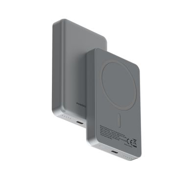 بنك طاقة باورولوجي 10000mAh MagSafe مصنوع من الألمنيوم مع مؤشر مستوى البطارية، تصميم خفيف الوزن وصغير الحجم، شحن سريع ومتزامن، مدخل ومخرج من نوع Type-C، إخراج لاسلكي بقوة 15 واط - رمادي