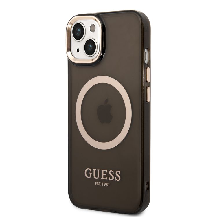 Guess Magsafe Case With Translucent Gold Outline - iPhone 14 - Black