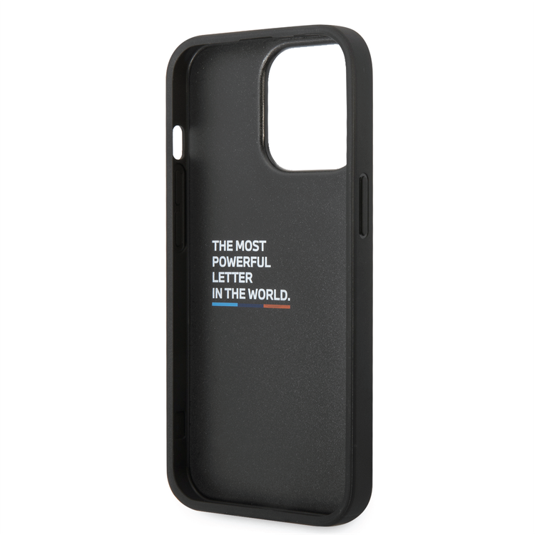 BMW M Collection Quilted PU Case with Hot Stamped Tricolor Stripe and Printed Logo iPhone 14 Pro Compatibility - Grey