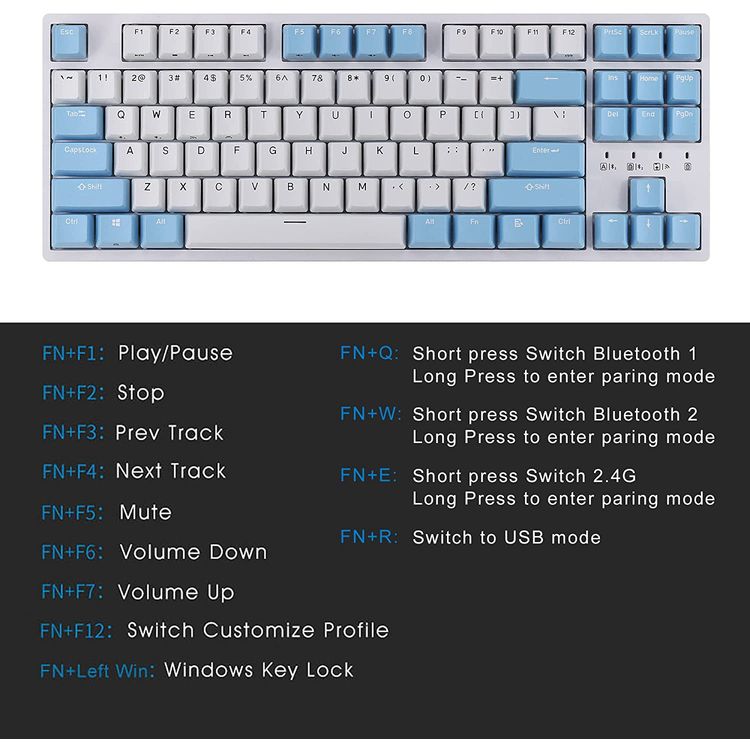 Durgod Taurus K320 TKL Wireless Mechanical Gaming Keyboard  - DoubleShot PBT NKRO (Cherry Red,Brown) - White/Light Blue