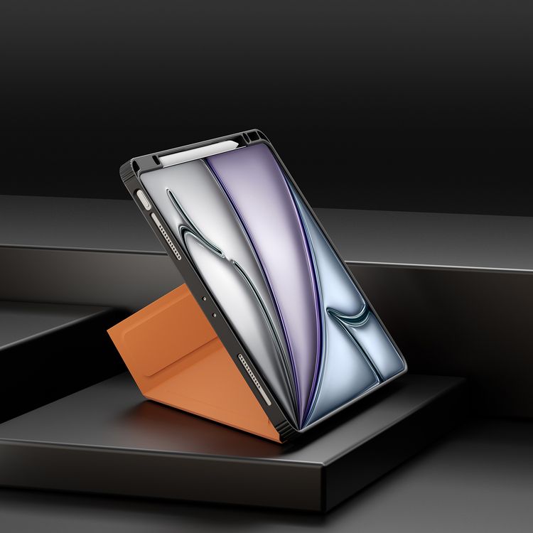 Levelo Conver Clear Back Leather Case for iPad Air 11" (2024), Built-in Pen Slot, Accurate Cut-Outs, Easy Snap-On, 360° Protection, Vertical & Horizontal Positioning - Brown