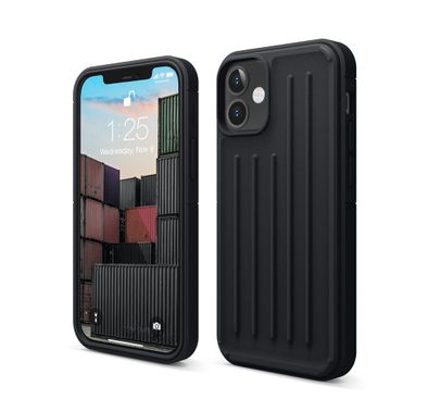 Elago Armor Case Compatible with iPhone 12 Mini (5.4")Solid & Detailed Design, Edge Stripe, Sturdy, Full Body Protection, Shock Absorbing, Supports Wireless Charging - Black