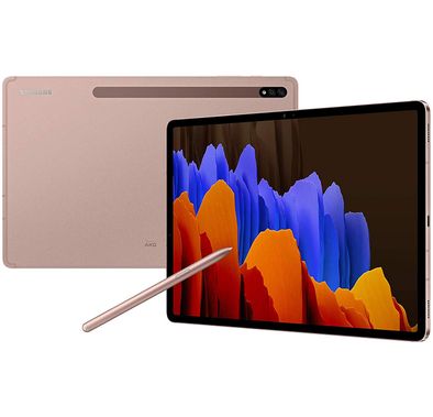 Samsung Galaxy Tab S7+ with S Pen SM-T970 12.4" inch Display 6GB RAM / 256GB ROM, 10090 mAh Long-Lasting Battery, Qualcomm Snapdragon 865 5G+ Processor 45W Fast Charging, 8MP Front & 13MP Rear Camera, Tablet with Fingerprint Sensor - Bronze