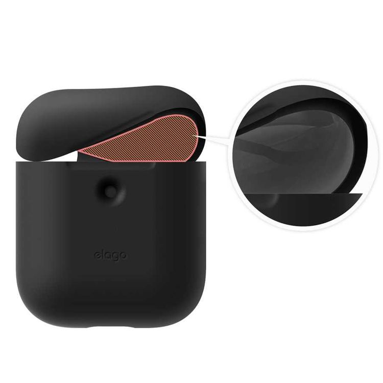 Elago Compatible w/ 2nd Generation Airpods Silicone Case, Smooth & Transparent Thin Wall, LED light Visible, Anti-Slip Coating in Cap, Flexible, Shock & Scratch Resistant - Black