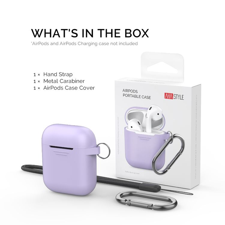 AhaStyle PT06-3_LR Premium Portable Keychain Silicone Case with Metal Carabiner, Anti-Scratch and Drop Shock Protection Cover Compatible for Airpods - Lavender Purple