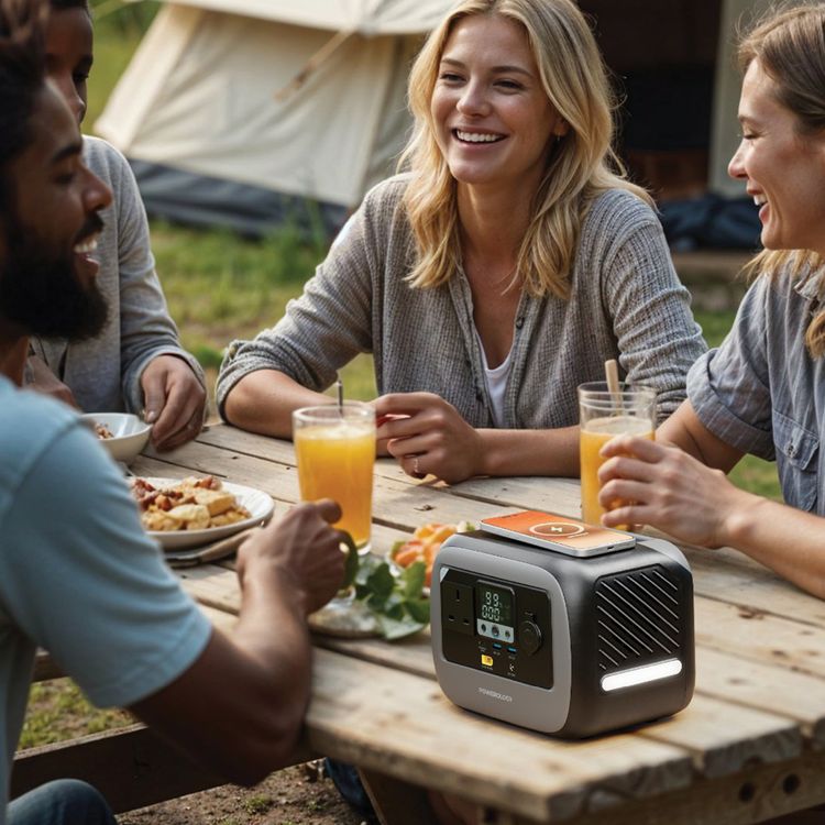 Powerology Pater I Portable Power Station with 300W Rated Power, 600W Peak Power, 236.25Wh Battery Capacity, 230V Voltage, 100W Max Solar Input, 100W Max USB-C Output, 18W Max QC3.0 USB-A/A2 Outputs, 15W Wireless Output, 120W Max Car Port Output, AC Outlet, LED Light, Built-in Safeguards - Gray