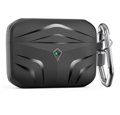 AhaStyle Premium Silicone Rugged Design Case with Anti-Lost Carabiner Keychain Compatible for AirPods Pro, Scratch Resistant, Shock Absorption, Drop Protection, & Dustproof Protective Silicone Cover Suitable with Wireless Charging - Black