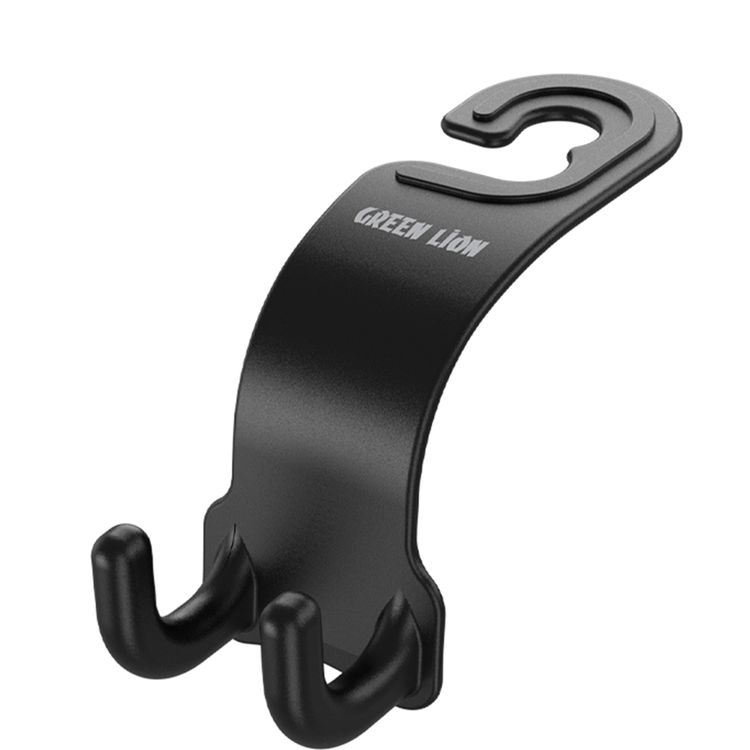 Green Lion Car Headrest Dual Hook Organizer with Stable Curved Design, Instant Installation, Universal Fit, Clutter-Free Car, Safe & Stable, 230mm Hook Slot, 8kg Load Capacity, 2 Hooks Included - Black