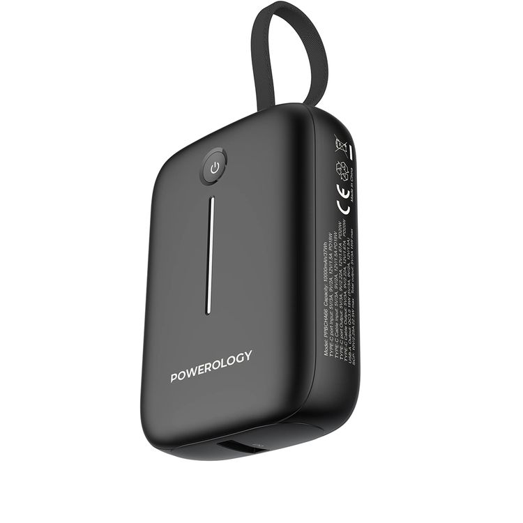 Powerology 10000mAh Power Bank with Detachable USB-C Wire, 20W Power Delivery, 3-Device Charging, Long Time Standby, Universal Phone Compatibility, Built-in Safeguards - Black