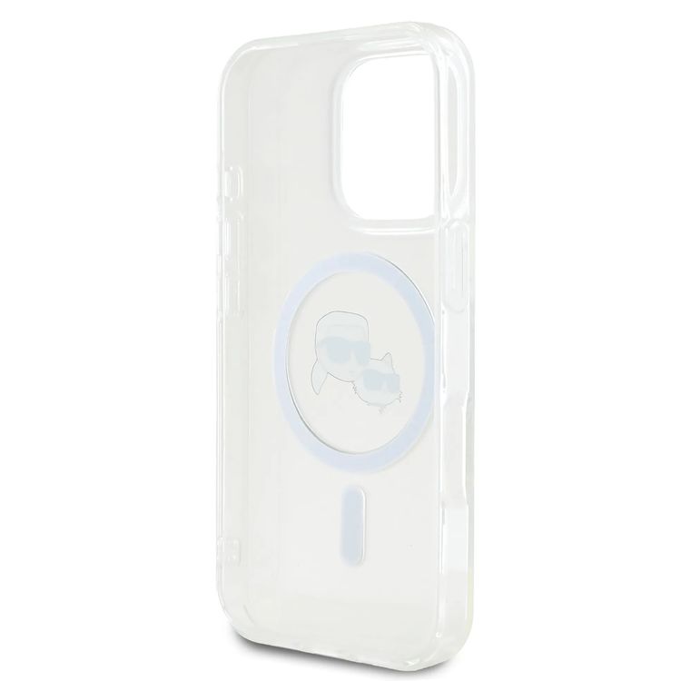 Karl Lagerfeld Magsafe IML Hard Case For iPhone 16 Pro Max with Karl & Choupette Head, Magsafe Compatible, Slim Profile, Lightweight, Easy Snap-on, Drop Protection, Sustainable Packing - White