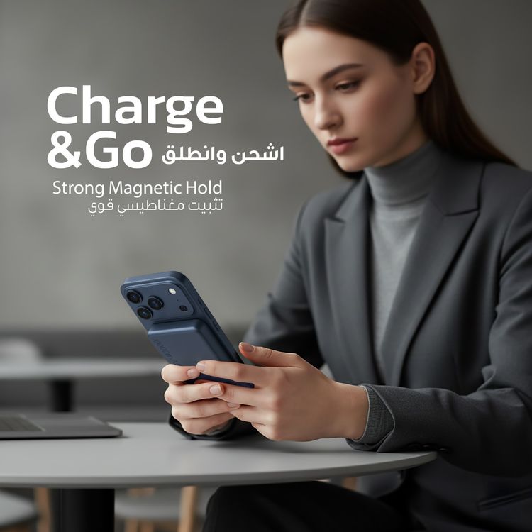 Porodo 10000mAh MagSafe Power Bank with Fast Charge, Portable & Compact Design, Type-C Input, Type-C & Wireless Outputs, 10° C-45° C Working Temperature, Strong Magnetic Hold, 20W Power Delivery - Blue