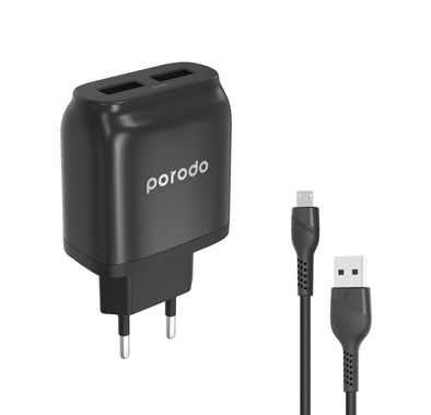 Porodo Dual Port EU Wall Charger with USB-A to Micro USB ...