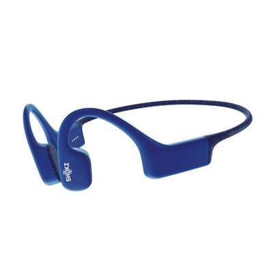 سماعة رأس لاسلكية Shokz OpenSwim للسباحين مع عمر بطارية يصل إلى 8 ساعات، وحقيبة حمل من المطاط السيليكوني، وتوصيل عظمي من الجيل السابع، وراحة للأذن المفتوحة - أزرق