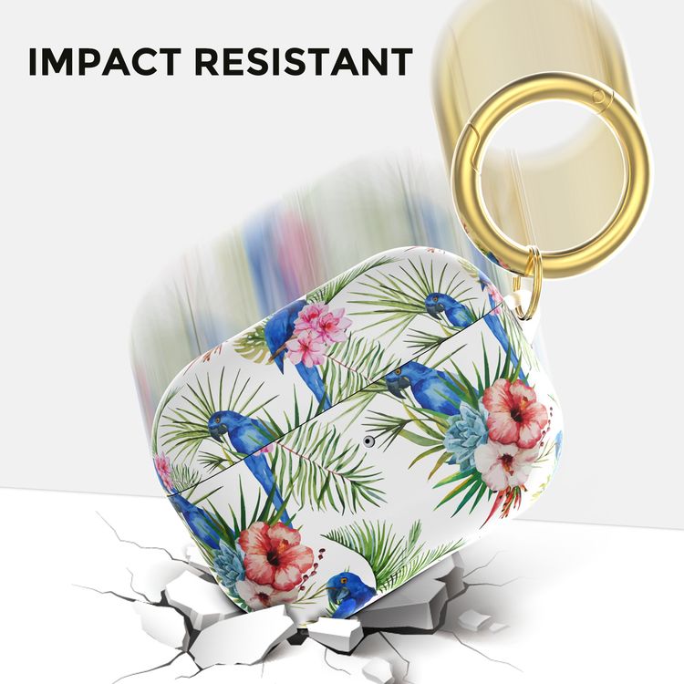 AhaStyle Premium TPU Rugged Hard Shell Design Case with Anti-Lost Ring Compatible for AirPods Pro, Scratch Resistant, Shock Absorption, Drop Protection, & Dustproof Protective Hard Shell Cover Suitable with Wireless Charging - Parrot - AirPods Pro