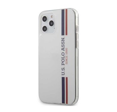 CG Mobile U.S. Polo Assn. PC/TPU Hard Case Tricolor Vertical Stripes Compatible for iPhone 12 Pro Max (6.7") Shock & Scratch Resistant, Easy Access to All Ports, Drop Protection Back Cover Suitable with Wireless Chargers Officially Licensed - White
