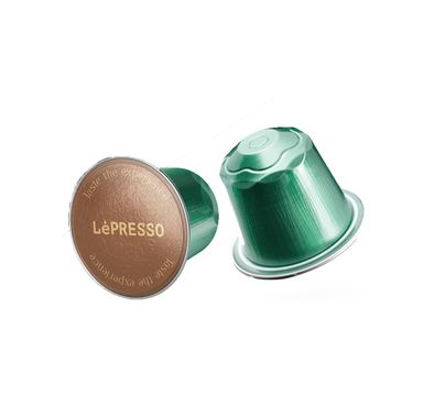 كبسولات LePresso ألمنيوم لماكينات نسبريسو 100% أرابيكا مع شدة قهوة بمستوى 8، بنكهة الشوكولاتة والمكسرات، مستوى تحميص متوسط، تحتوي على 10 كبسولات - أخضر