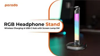 Porodo Gaming Headphone Stand in UAE | Wireless Charging Support & USB-C Hub - Black Color | (PDX527)