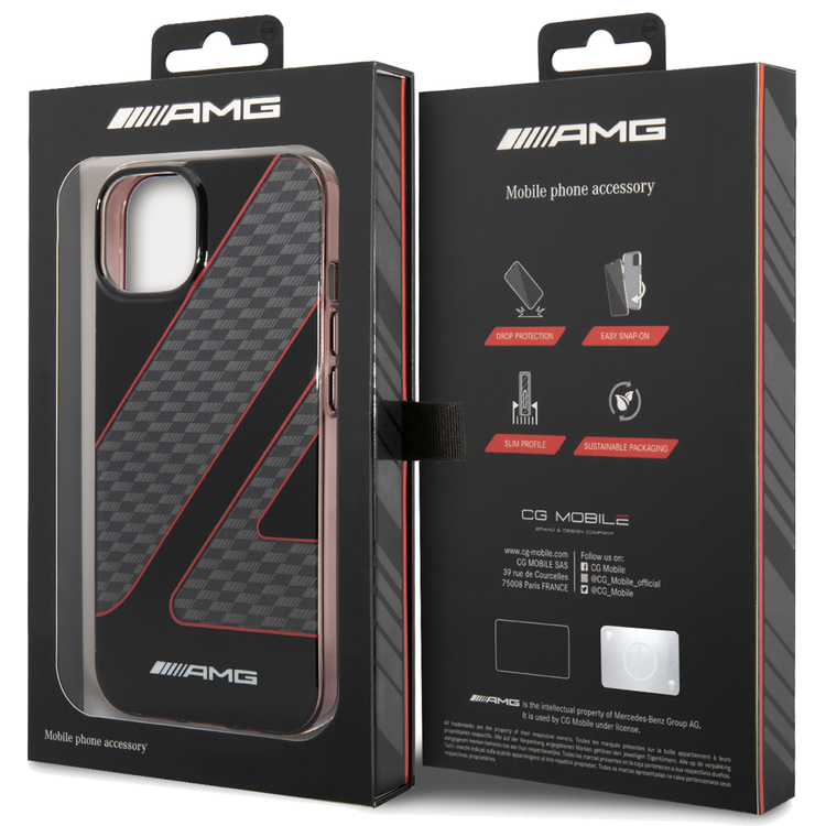 AMG Transparent Double Layer Case with Checkered Flag Pattern Crystal Case iPhone 14 Plus Compatibility - Red
