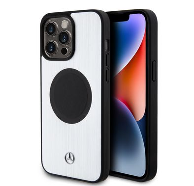 Mercedes-Benz iPhone 15 Pro Max For Magsafe Leather & ALU Case - Silver