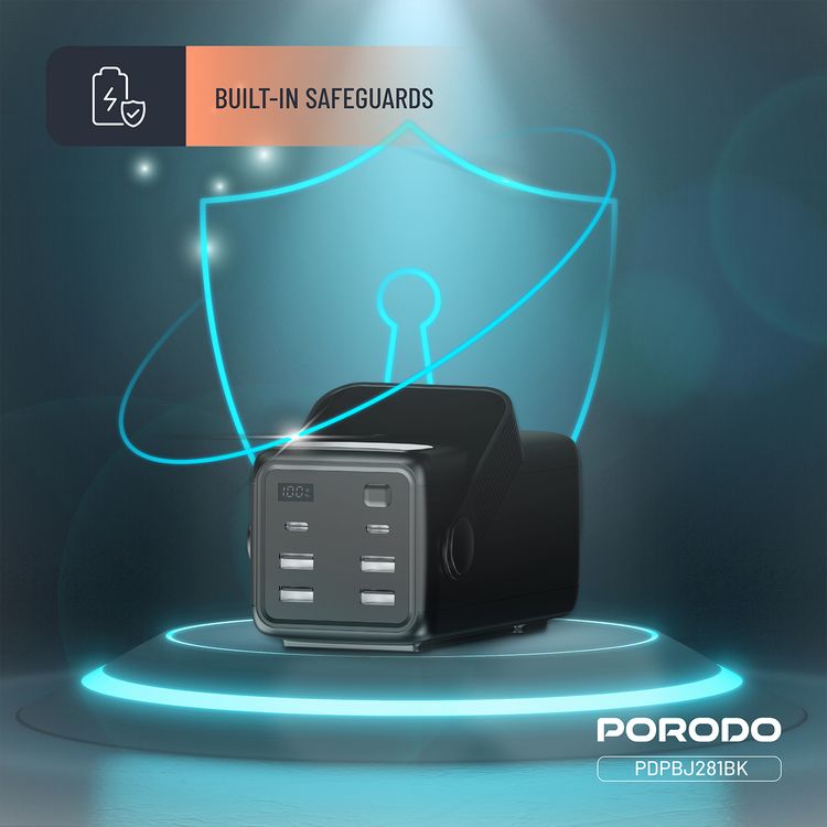 باور بانك بورودو لارا 50000 مللي أمبير/ساعة مع مصباح يدوي، مقبض محمول، PD 20 وات، شحن سريع، منفذين USB-A وUSB-C وMicro، 4 كابلات مدمجة، توافق عالمي - أسود