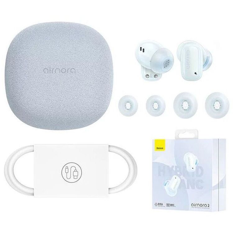Baseus AirNora 2 True Wireless Earphones, Built-in Microphone, Noise-Free Experience, 30 Hours Battery Life, 10 m Bluetooth Range- Blue