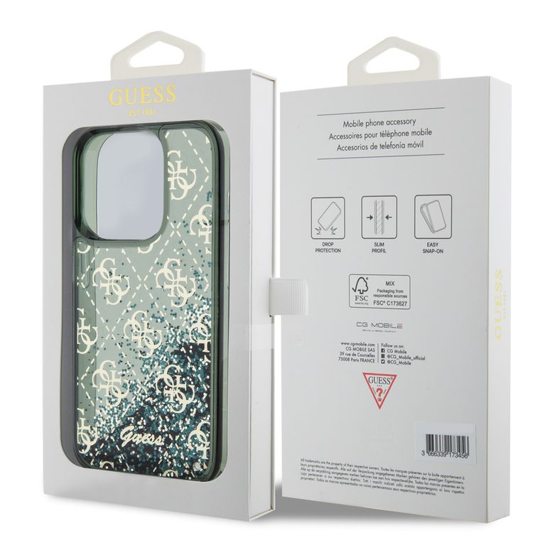 Guess Liquid Glitter Case with 4G Pattern - Green - iPhone 15 Pro