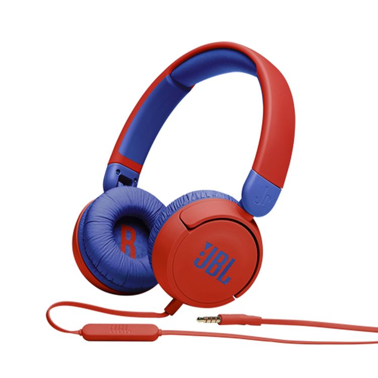 JBL Junior 310 Wired Kids Headphones with Built-In Microphone, Comfortable Fabric Headband, Tangle Free Cable - Red