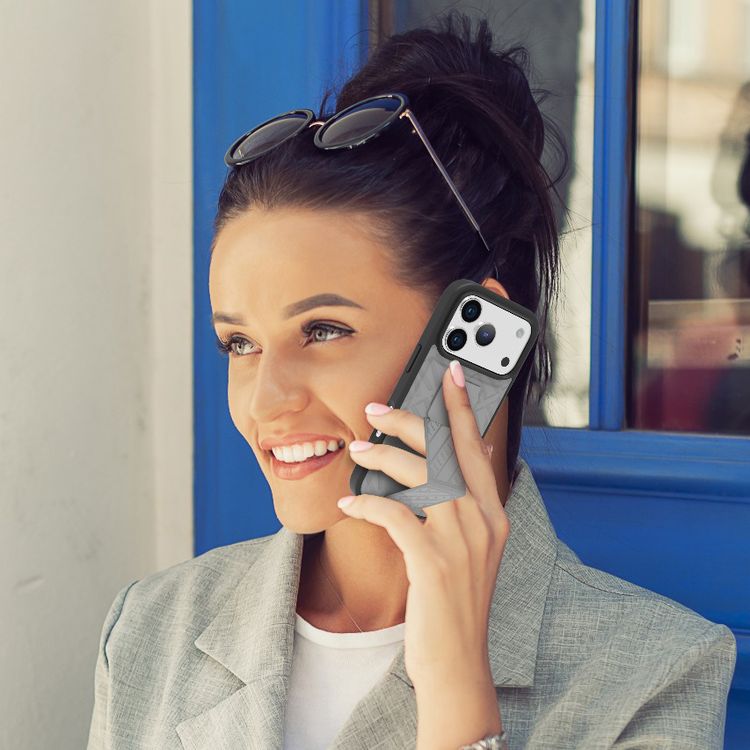 Levelo Morphix Cuero GripStand Case for iPhone 17 Pro Max, Raised Bezels for Camera & Screen, Shock-Resistant Bumper, Secure Hold, Horizontal & Vertical Viewing - Cloud Gray